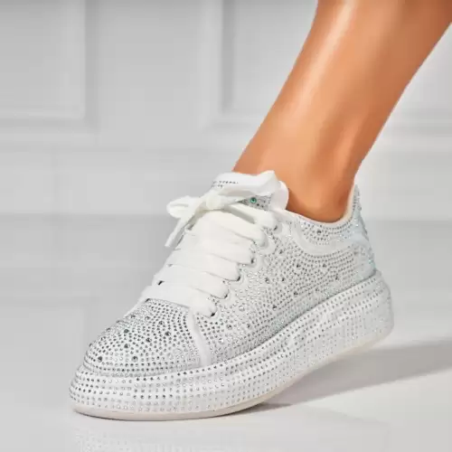 Adidasi Dama Albi din Piele Ecologica Intoarsa Elver