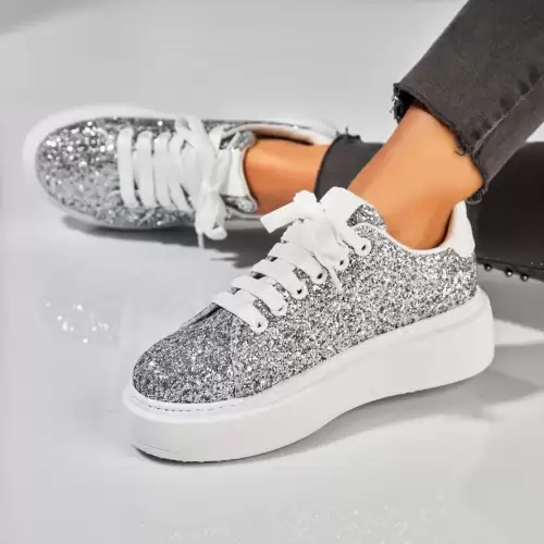 Adidasi dama Argintii din Glitter Pierra