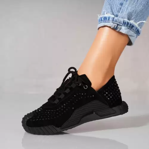 Adidasi dama Piele Ecologica Intoarsa Negru Salesi