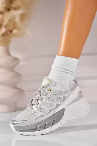 Adidasi de dama Piele Ecologica Argintiu Sakara