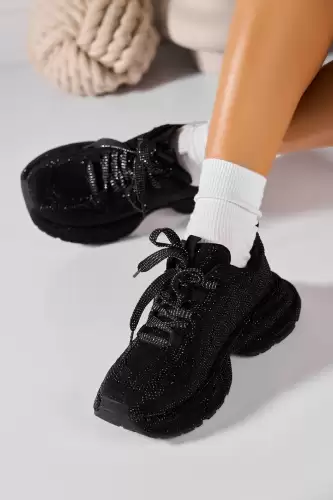 Adidasi de dama Piele Ecologica Intoarsa Negru Massa