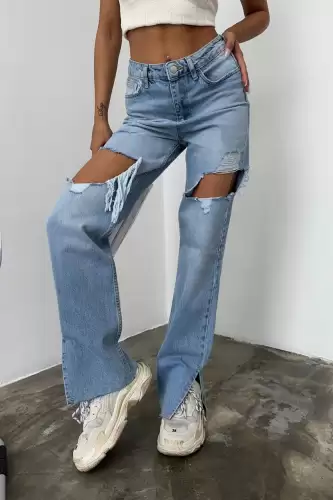 Blugi Mom Fit Albastri Madeleine