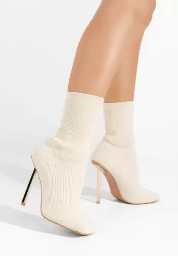 Botine cu toc subtire Charlise bej