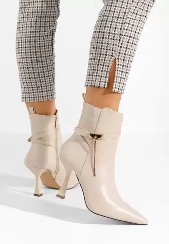 Botine cu toc subtire Lorena bej