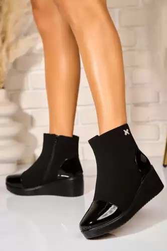 Botine dama Imblanite Negre din Piele Ecologica Intoarsa Sayana