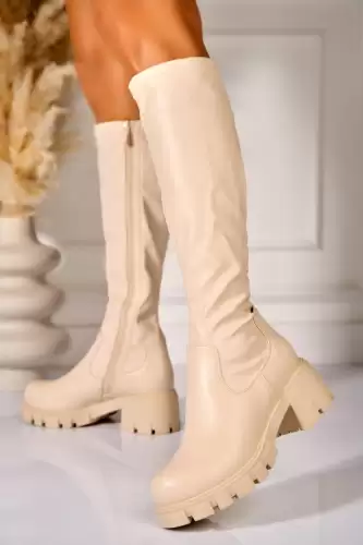 Cizme iarna Bej din Piele Ecologica Amayia