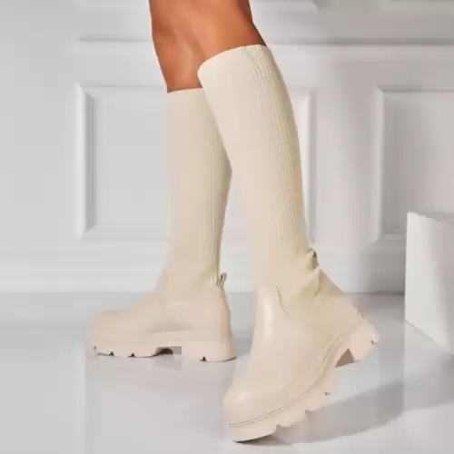 Cizme Iarna Bej din Piele Ecologica Chiara