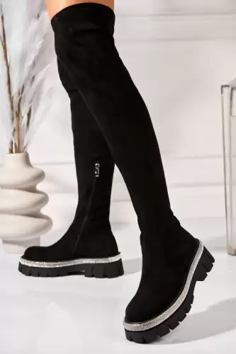 Cizme iarna Negre din Piele Ecologica Intoarsa Evelyna