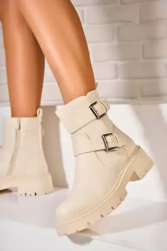 Ghete Dama Imblanite Bej din Piele Ecologica Nataliya