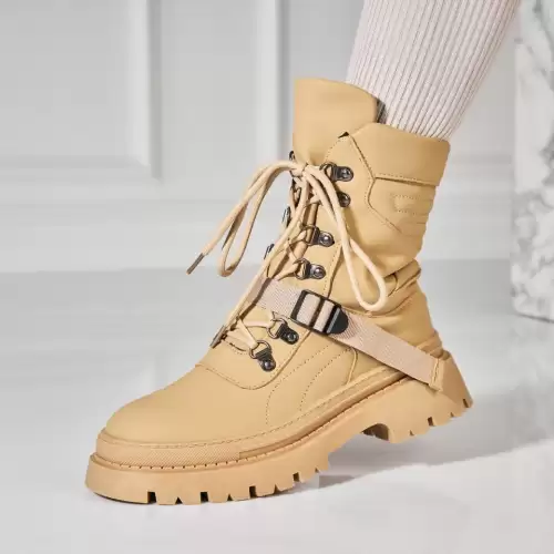 Ghete Dama Imblanite Kaki din Piele Ecologica Amaia