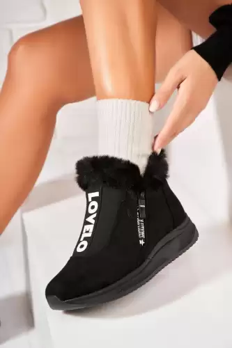 Ghete Dama Imblanite Negre din Piele Ecologica Intoarsa Hania