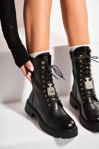 Ghete Dama Imblanite Negre din Piele Ecologica Loresa