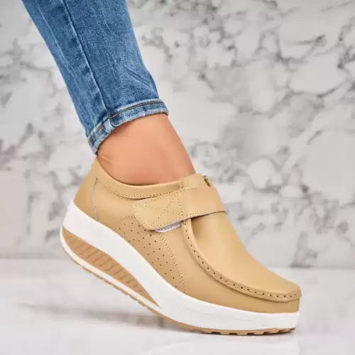 Mocasini dama Piele Naturala Bej Emika