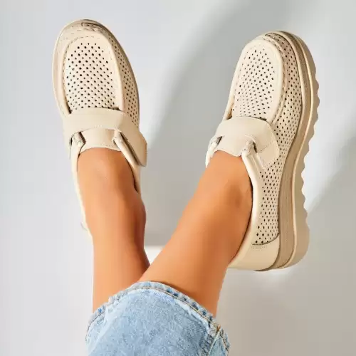 Mocasini dama Piele Naturala Bej Kya