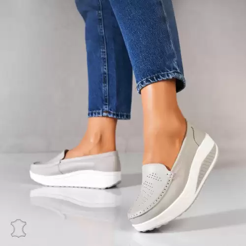 Mocasini dama Piele Naturala Gri Beatriz