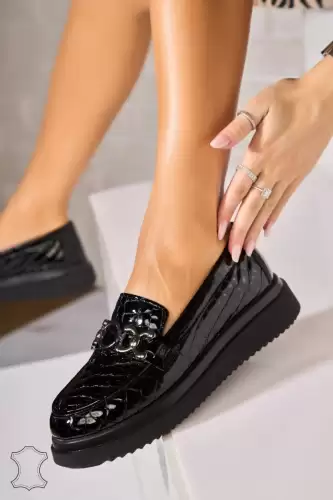 Mocasini dama Piele Naturala Negri Rainie