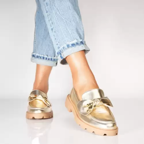 Pantofi dama casual Auriu din Piele Ecologica Lacuita Sheza