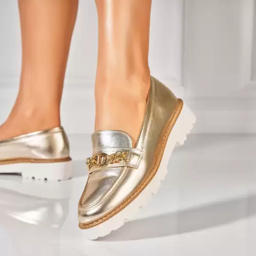 Pantofi dama casual Auriu din Piele Ecologica Navya2