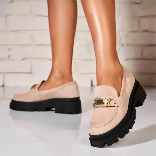 Pantofi dama casual Bej din Piele Ecologica Intoarsa Neylin