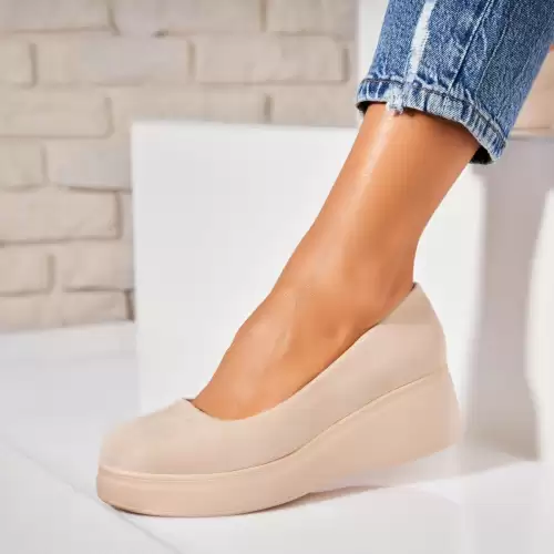 Pantofi dama casual Bej din Piele Ecologica Intoarsa Zira