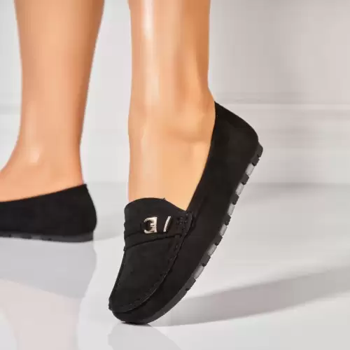 Pantofi dama casual Negri din Piele Ecologica Intoarsa Atley