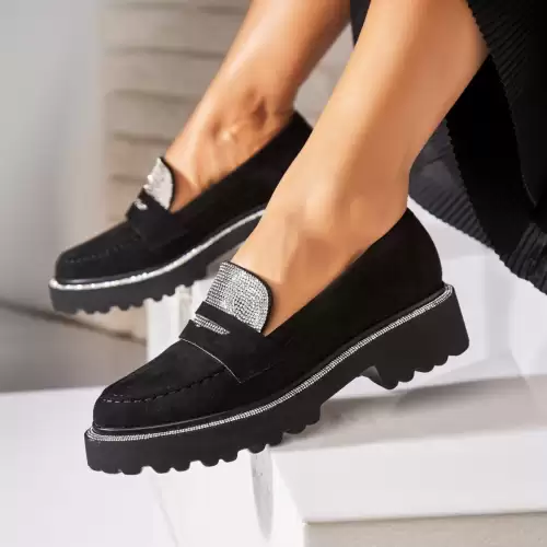 Pantofi dama casual Negri din Piele Ecologica Intoarsa Zalia