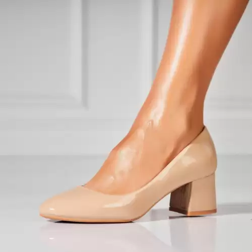 Pantofi dama cu toc Bej din Piele Ecologica Lacuita Beyla