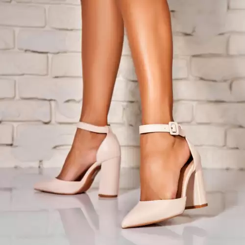 Pantofi dama cu toc Bej din Piele Ecologica Thyra
