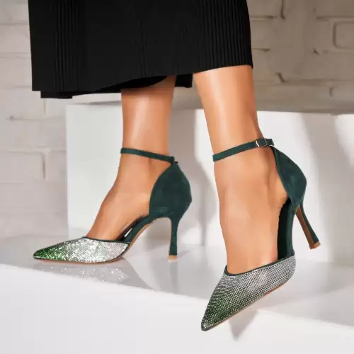 Pantofi dama stiletto Verzi din Piele Ecologica Intoarsa Eleri