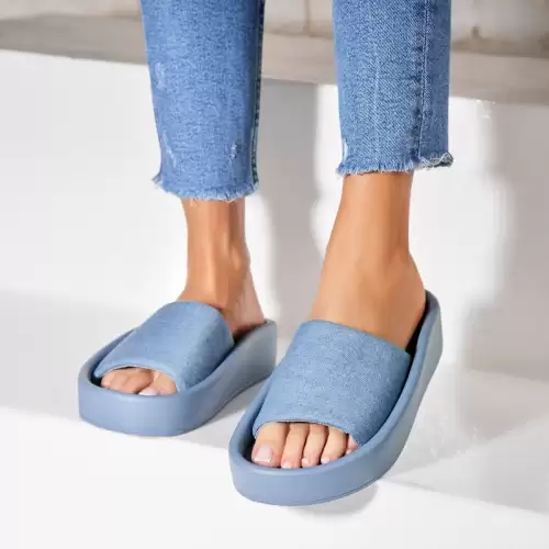Papuci/Slapi Albastri din Textil Keyana