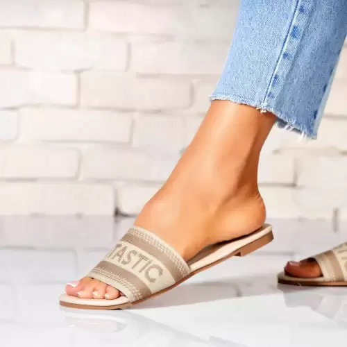 Papuci/Slapi Bej din Textil Khya
