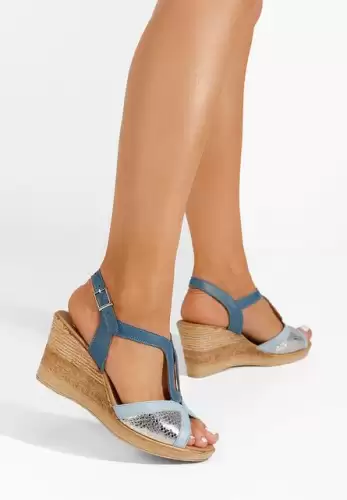 Sandale cu platforma piele Lylia albastre