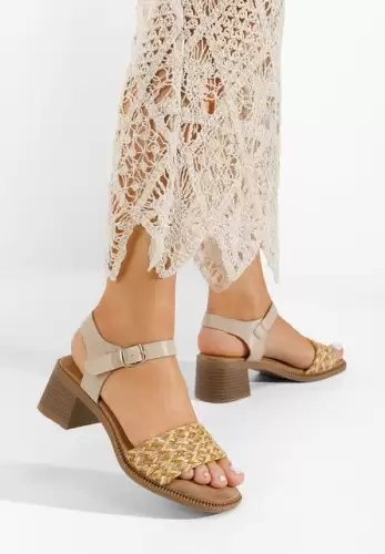 Sandale cu toc gros Ingrid bej