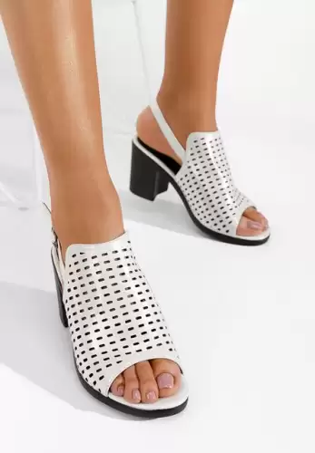 Sandale cu toc gros Ortella albe