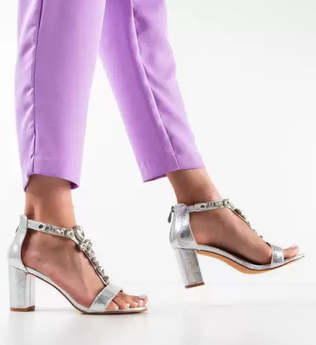 Sandale cu toc Kera Argintii