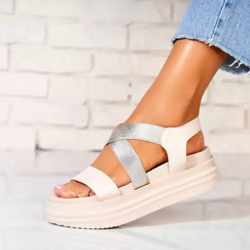 Sandale dama cu platforma Bej din Piele Ecologica Keity