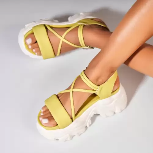 Sandale dama cu platforma Galbene din Piele Ecologica Elynor