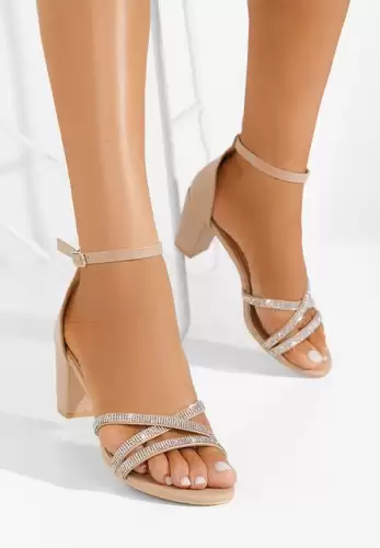 Sandale elegante cu toc gros Nerysa bej