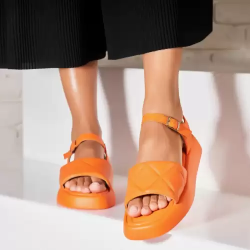 Sandale fara Toc din Piele Ecologica dama Portocalii Anyely