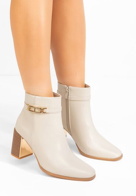 Botine cu toc gros Arletta bej