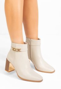 Botine cu toc gros Arletta bej