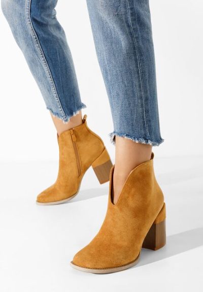 Botine cu toc gros Beires camel