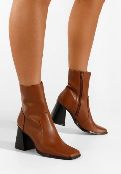 Botine cu toc gros camel Augustina