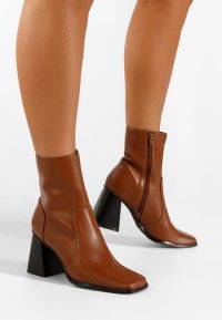 Botine cu toc gros camel Augustina