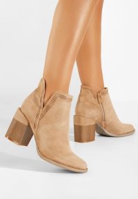 Botine cu toc gros Camelia kaki