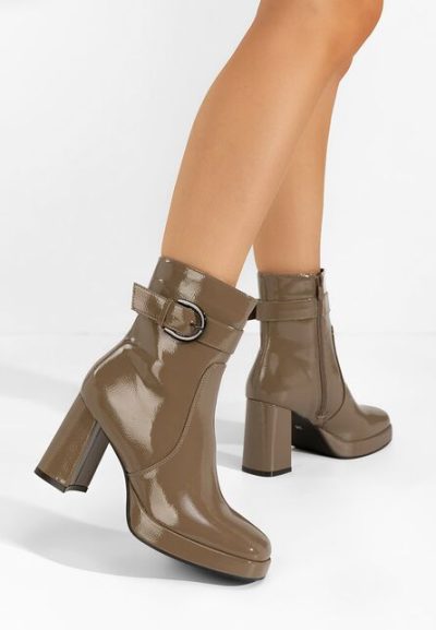 Botine cu toc gros Luzianna kaki