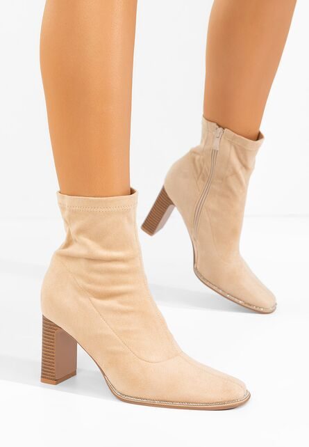 Botine cu toc gros Namelia bej