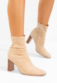 Botine cu toc gros Namelia bej