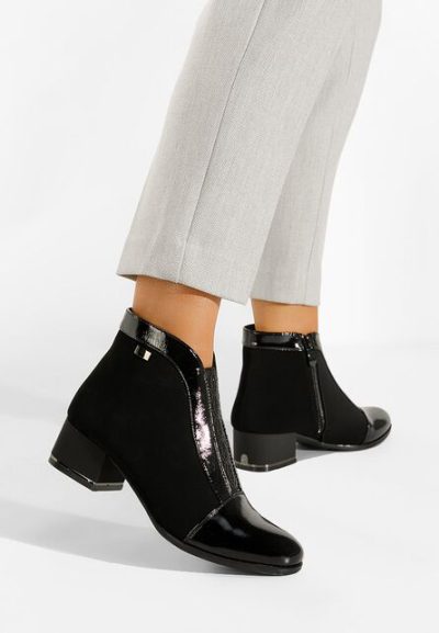 Botine cu toc gros negre Gava