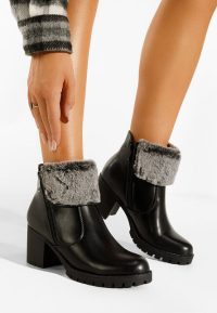 Botine cu toc gros negre Valla